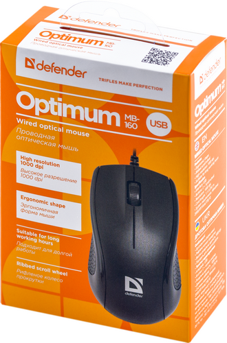 Мышь проводная оптическая DEFENDER Optimum MB-160, USB, 3 кнопки, черный (1/40)