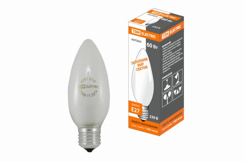 Лампа TDM накаливания Свеча 60Вт Е27 230В матовая (1/100)
