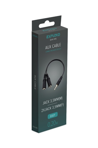 Кабель/Exployd/AUX/Jack 3,5mm(m) - 2xJack 3,5mm(f)/0.20M/круглый/чёрный/Easy/EX-K-1415