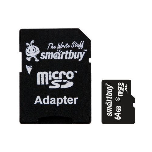 MicroSD  64GB  Smart Buy Сlass 10 UHS-I  + SD адаптер