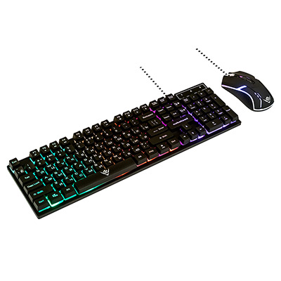 Комплект проводной игровой Клавиатура + Мышь KMG-2305U BLACK Nakatomi Gaming с RGB подсветкой, черна