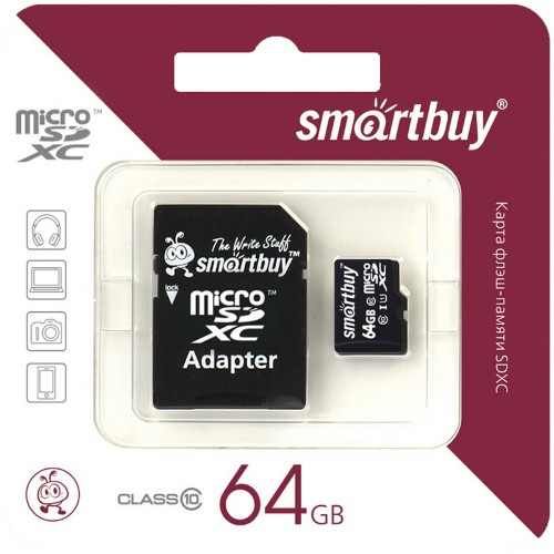 MicroSD  64GB  Smart Buy Сlass 10 UHS-I без адаптера