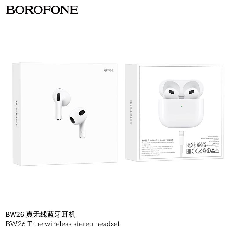 Наушники внутриканальные Borofone BW26, пластик, bluetooth 5.3, микрофон, цвет: белый (1/22/132)