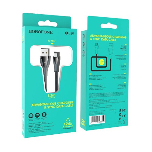 Кабель USB - микро USB Borofone BU20 Advantageous, 1.2м, круглый, 2.4A, нейлон, цвет: зелёный (1/36/