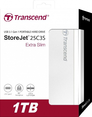 Внешний HDD  Transcend  1 TB  C3S серебро, 2.5'', USB 3.1 (USB/Type-C)