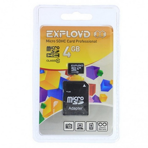 MicroSD  4GB  Exployd Class 10 + SD адаптер