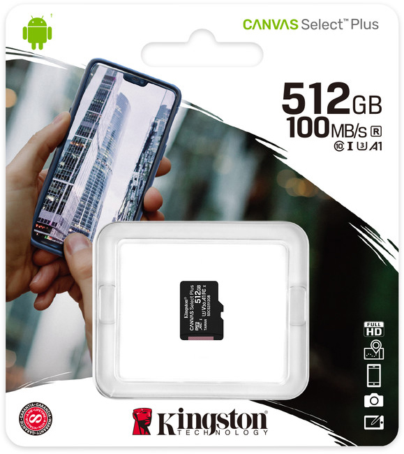MicroSDXC  512GB  Kingston Class 10 Canvas Select Plus A1 (100 Mb/s) без адаптера